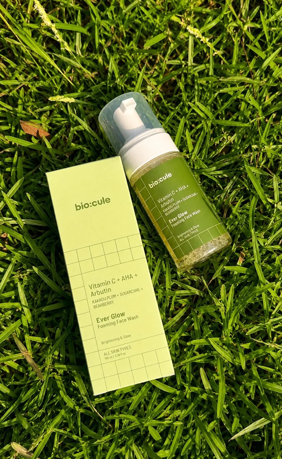 Outdoor skincare product photography featuring Biocule face wash
